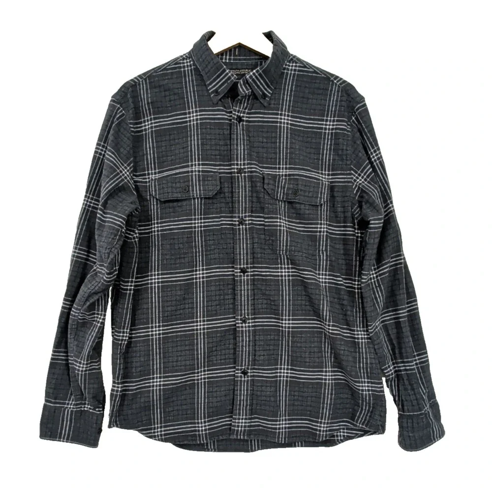 Banana Republic Flannel Shirt Mens‎ L Blue Gray Plaid Standard Fit Untucked